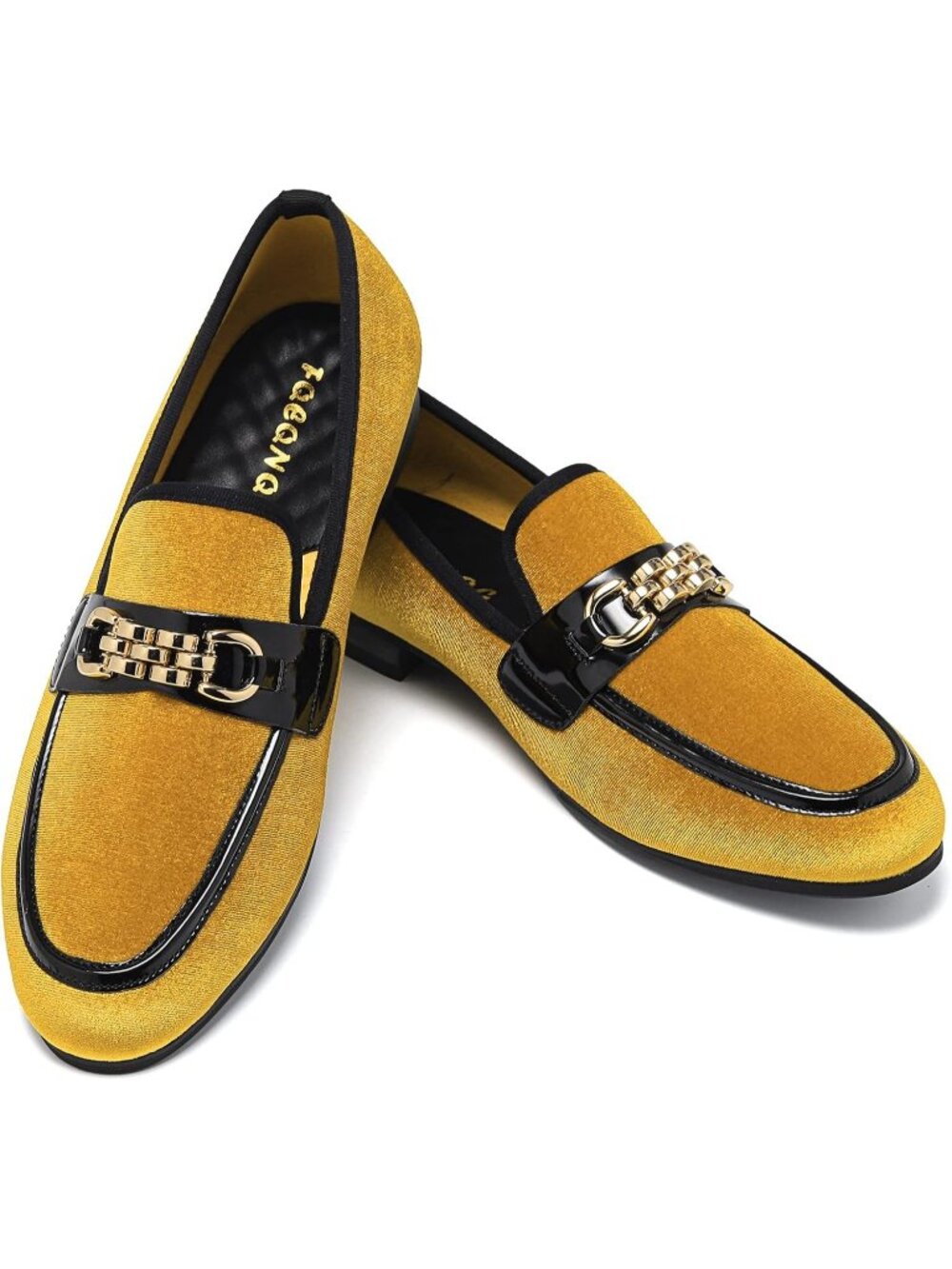 Men's Yellow Velvet Gold Horse Bit Classic Loafers Slip On Casual Dress Shoes